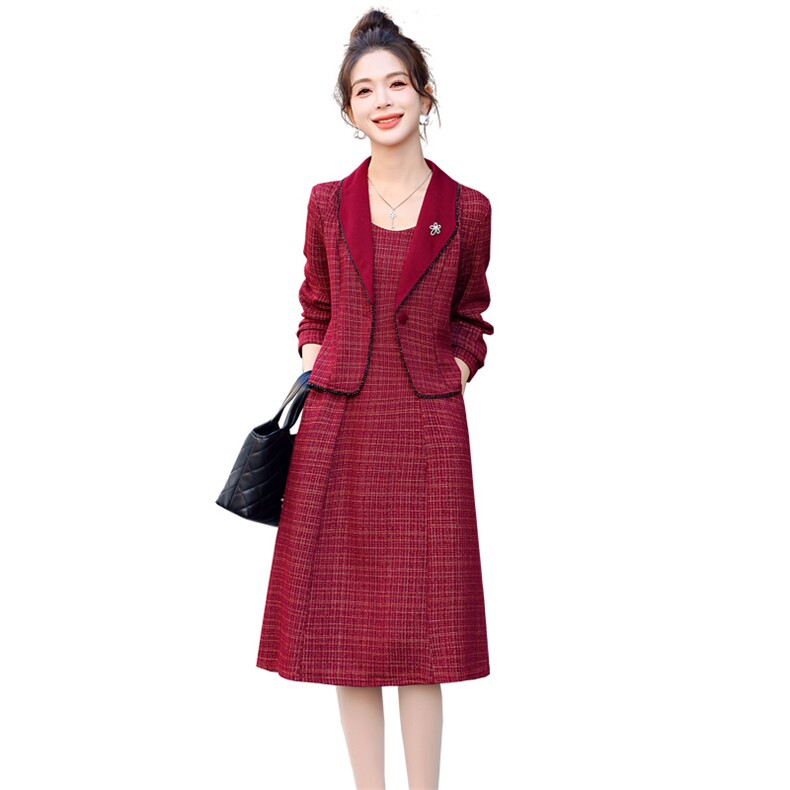 现货秒发2024春秋新款韩版气质假2件西装领连衣裙,女装连衣裙,星宇服饰