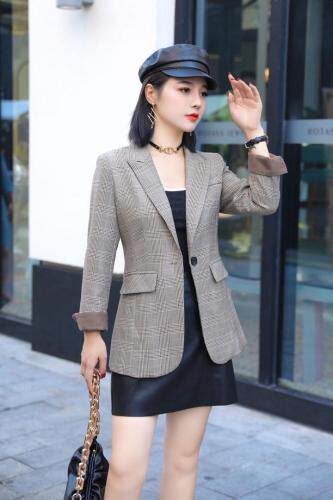 拼色小西装，女装西装，烟雨美人