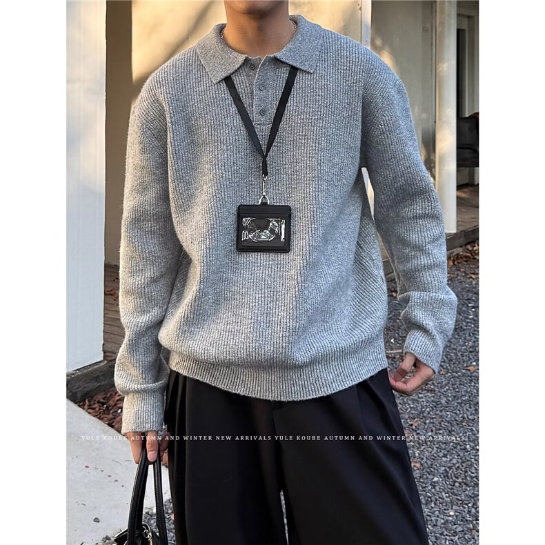 JY437-P54 美式复古休闲慵懒风V领针织衫男纯色外套 网图图片