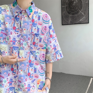 8XL-M 特大码古巴领花衬衫男复古夏威夷情侣沙滩短袖衬衣CS514P35图片
