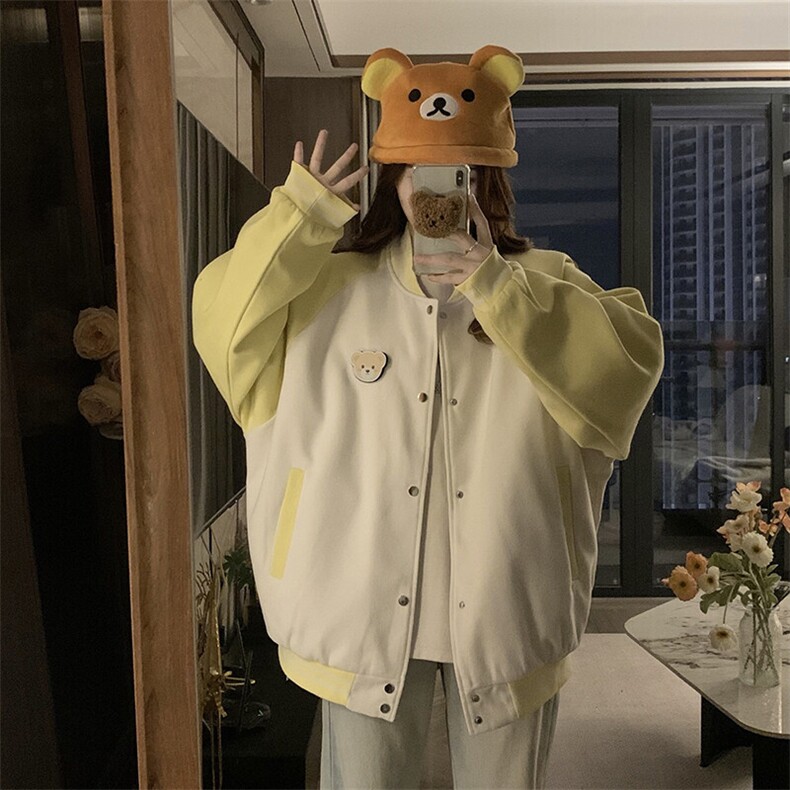 春季新款港风日系立领拼色棒球服魔术贴小熊夹克外套JK1411-P85,男装夹克,星座313A(原308A-2)