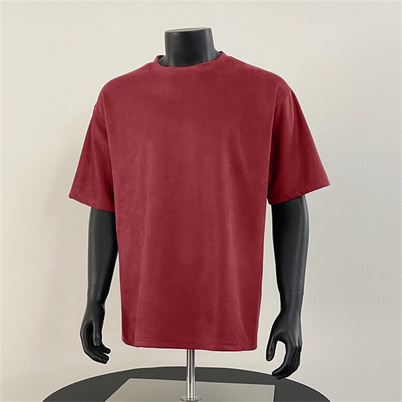 抖音得物直播高品质二开240克美式高街麂皮绒光版纯色短袖t恤12.5，男装T恤，电商A486