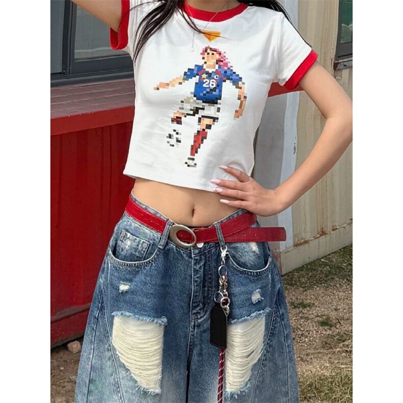 夏季男女美式复古破洞牛仔七分短裤小众设计感中裤网图,男装牛仔裤,星座410-7