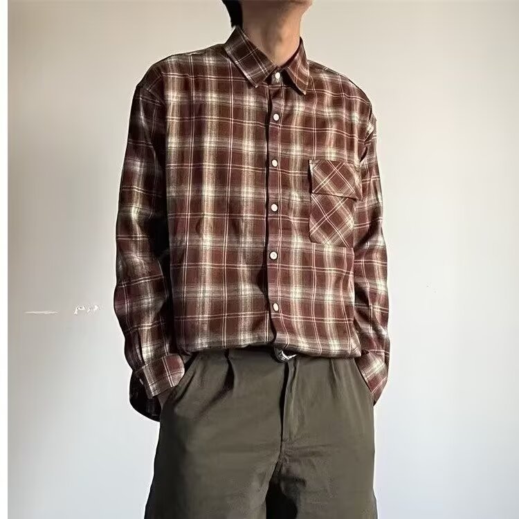 复古高街格子衬衫男慵懒风宽松休闲情侣痞帅潮衬衣CSA13-P42,男装衬衫,星座208-5