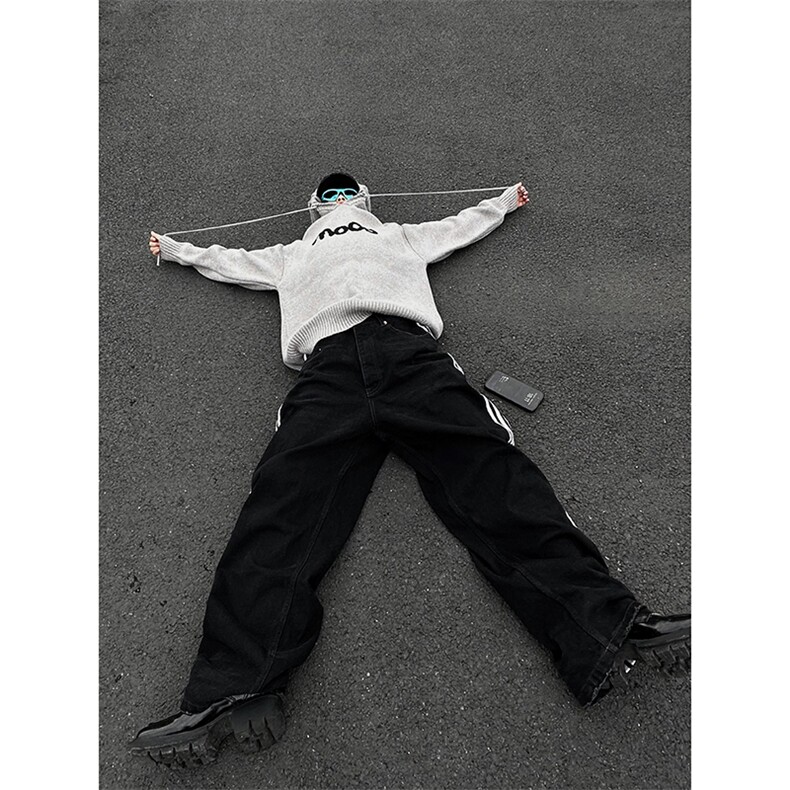 B221美式ins高街小众宽松三条杠运动牛仔裤LK23130-P60控78,男装牛仔裤,电商B221