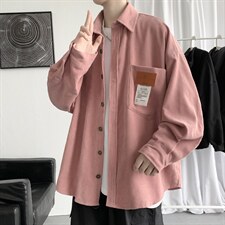 秋装灯芯绒外套长袖衬衫宽松衬衣情侣男女学生中性潮H215/P50，男装衬衫，钱塘713