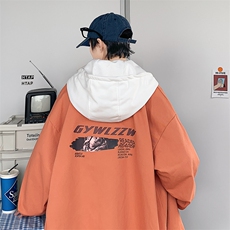 特p60控108有绗棉连帽夹克宽松大码装纯色情侣假两件外套男JKL01，男装夹克，电商B370