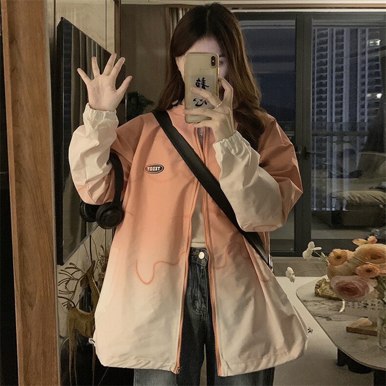 渐变色外套女今年流行炸街冲锋衣设计感高级范连帽棒球服C409-85,男装夹克,星座911-2(原星座613-2）