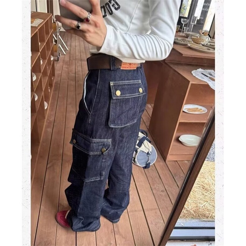 微喇裤长裤水洗四季款口袋显瘦显高宽松常规纽扣自然腰蓝色秋季,男装牛仔裤,星座506A