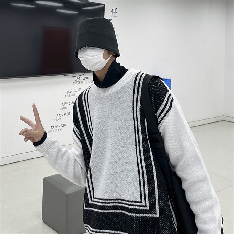 潮流韩版情侣款休闲毛衣男拼色针织帽衫圆领MY05526-P45,男装针织衫/毛衣,星座308B-1