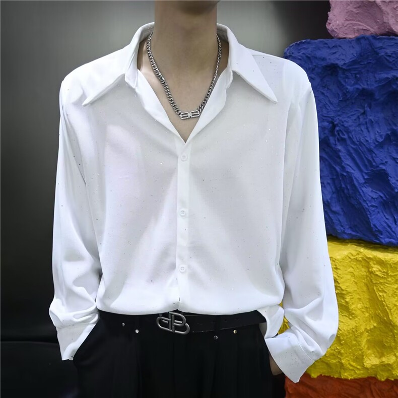 高级夜店星空春秋透气衬衫男上衣痞帅宽松演出服时尚长袖衬衣,男装衬衫,星座601-1