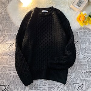 M6126/P75秋冬港风毛毯平铺宽松毛衣外套男女针织衫大码潮毛线衣图片
