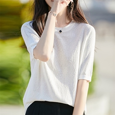 夏季新款曲珠圆领浮雕短袖女，女装T恤，贵皇网供仓
