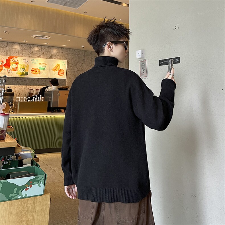 纯色毛衣男款高领ins潮流宽松秋冬季加厚保暖线衣潮牌加绒针织衫,男装针织衫/毛衣,星座410-7