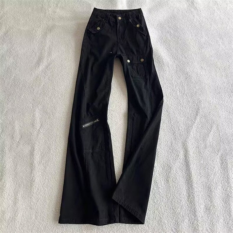 黑色多口袋微喇牛仔裤男美式炸街直筒裤拉链设计感裤子LK3966-p45,男装牛仔裤,星座1008