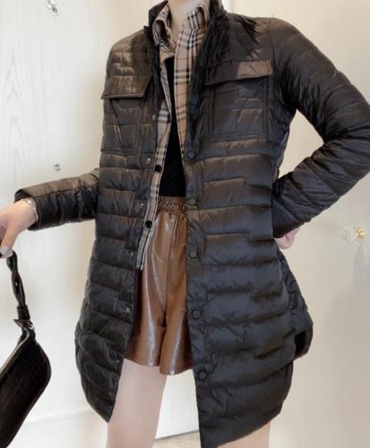 DG829拼接格子中长款百分百羽绒外套,女装,L·H·X