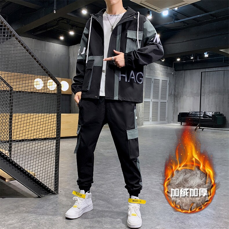 主推2020冬季男士连帽休闲运动套装青少年加绒加厚T808,男装休闲套装,电商B226-2（原B217-2）