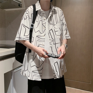 2025夏季新款港风外景冰丝薄款弹力短袖花衬衫男 618A-CS004-P45图片