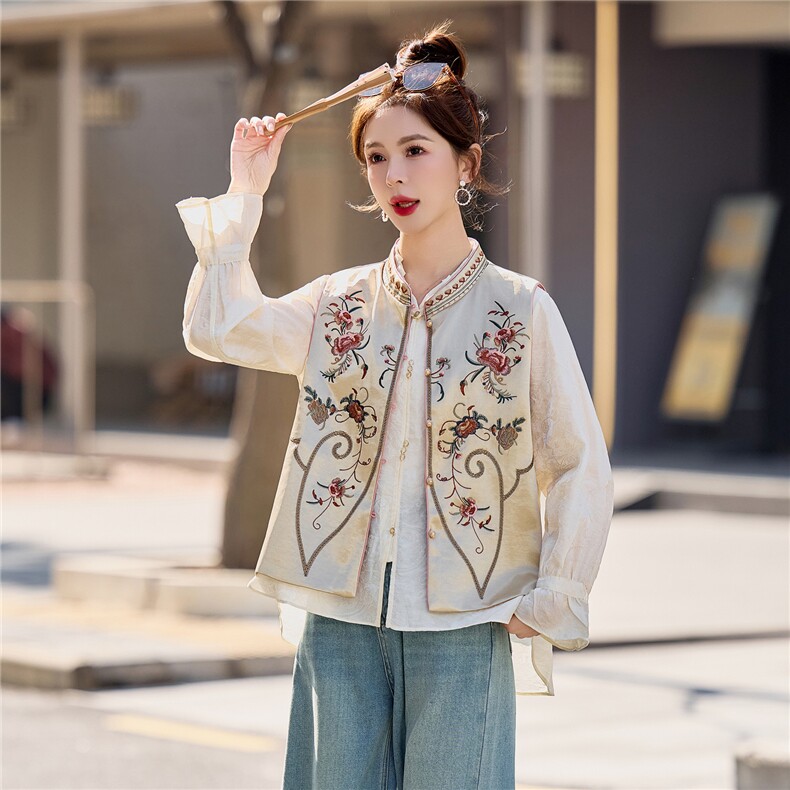 【春季女装新款】大量现货时尚重工刺绣新中式两面穿马甲外套,女装马甲,魅衣本色