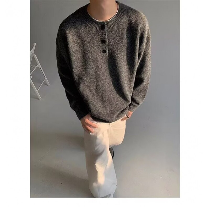 秋冬美式亨利领毛衣男毛衣美式复古休闲慵懒风针织衫男纯色毛衣,男装针织衫/毛衣,星座410-6（原星座1304-1）