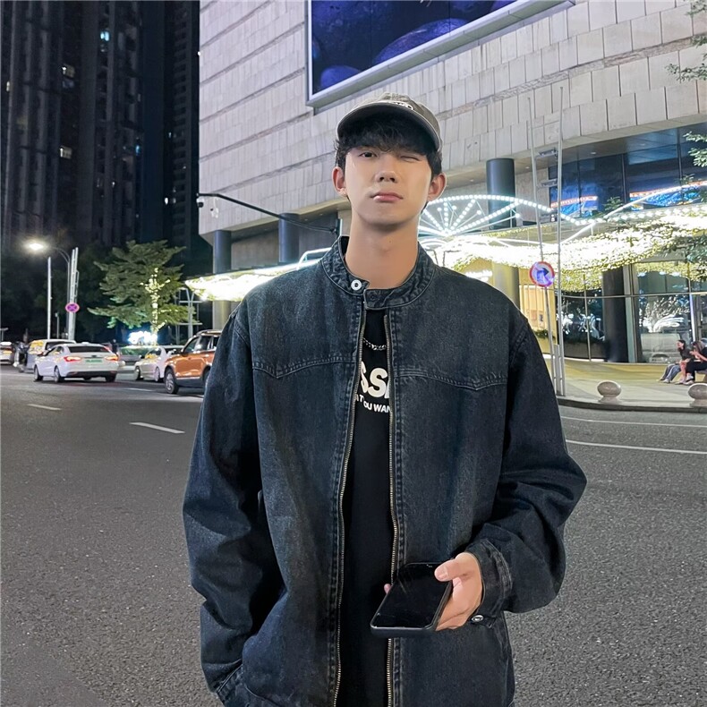 美式复古水洗立领牛仔外套男士A042P75,男装工装外套,星座1116-2