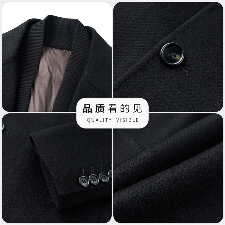 高端中年绵羊毛白鹅绒内胆翻领大衣秋冬中老年羊毛双面呢外套,男装毛呢大衣,钱塘723