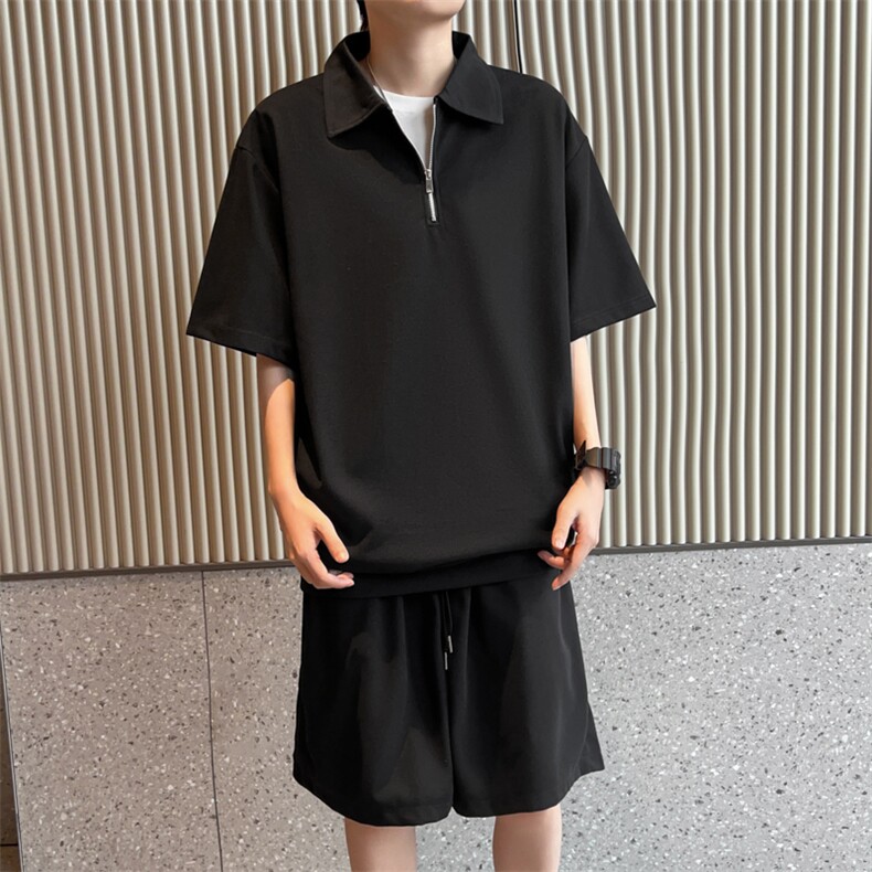 夏季男休闲套装2024新款潮牌短袖POLO衫运动短裤搭配一套T13-P48,男装休闲套装,星座308B-1