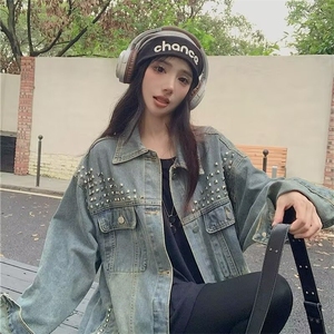 JK29-P72 美式高街头水洗破洞牛仔外套女春秋季设计感小众宽松图片