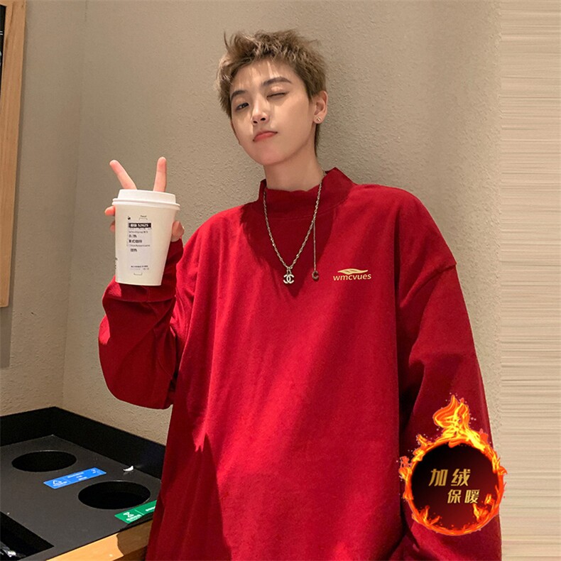 一件过冬重磅保暖针织衫德绒加绒加厚卫衣半高领打底长袖T恤DR85,男装T恤,电商A486