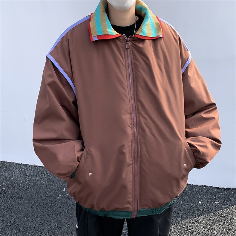 春款男假两件夹克双领条纹拼色休闲外套JK8236P70,男装夹克,星座1013-1