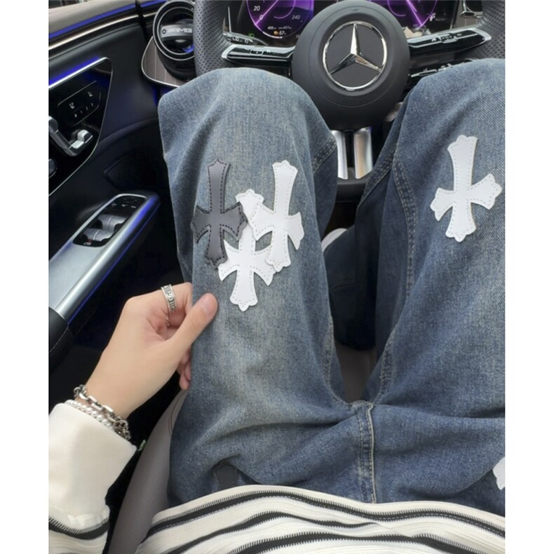 现货NZ011-P52美式高街克家十字架牛仔裤（黑色白色NZ01），男装牛仔裤，星座403（原603-1）