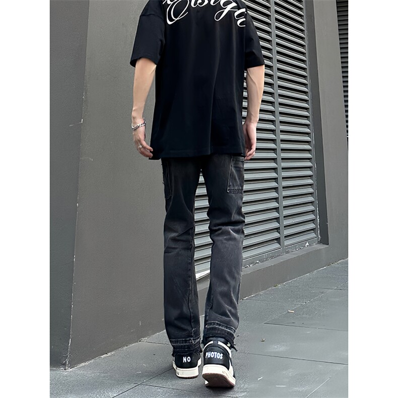 B221美式ins高街小众暗黑做旧修身小脚牛仔裤LK22078-P65控88,男装牛仔裤,电商B221