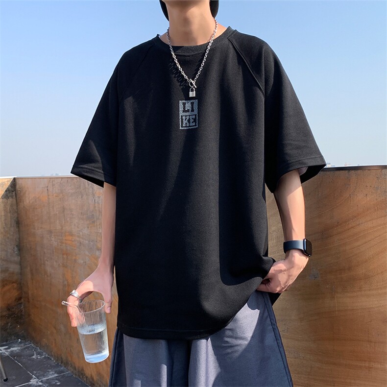 新款夏季短袖珠地面料宽松简约落肩男士T恤ZDY3409-P46，男装T恤，星座717