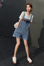 时尚高腰牛仔背带裤女夏季新款宽松显瘦百搭减龄学生休闲裤，女装裤子，钱塘布衣