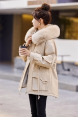 大毛领加绒派克棉服女2024冬季新款收腰显瘦中长款工装风棉衣外套，女装棉衣/棉服，以桐