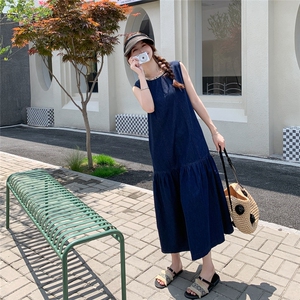 韩系轻薄无袖牛仔背心裙女2025夏民族花边宽松显瘦减龄纯欲连衣裙图片