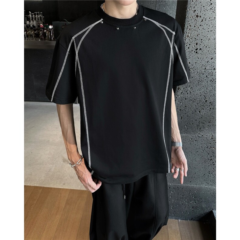 解构拼接短袖t恤男夏季美式高街小众宽松圆领半袖上衣ST693-P36,男装T恤,星座412-1