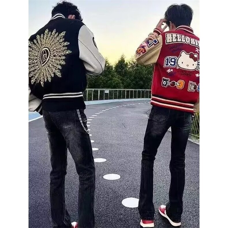 新款猫棒球服外套男女秋冬情侣夹克春秋款痞帅男高街HH1793P138,男装夹克,星座1013-5