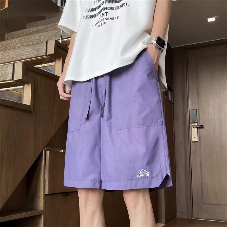 运动短裤宽松型双层网冰丝裤黑紫灰杏男装休闲短裤DBK38-P35,男装牛仔裤,星座302B-2