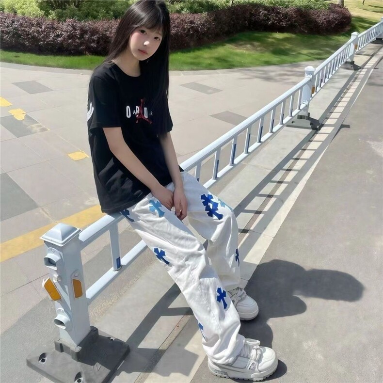 1506-1/N21341/P50白色牛仔裤男女水洗宽松百搭休闲同款直筒长裤,男装牛仔裤,星座1506-1