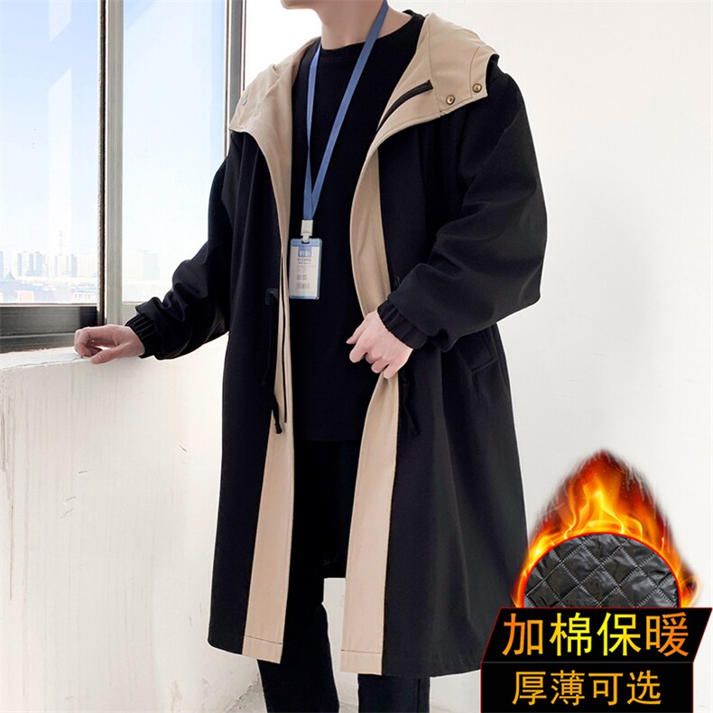 5W件加绒风衣男中长款大衣男棉衣男F996薄P95加棉P115港风一图片