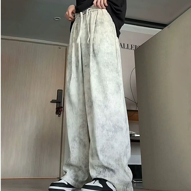 扎染树皮纹速干裤子男夏季薄款垂坠感高级感阔腿裤宽松直筒裤,男装休闲裤,星座506A