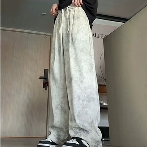扎染树皮纹速干裤子男夏季薄款垂坠感高级感阔腿裤宽松直筒裤图片