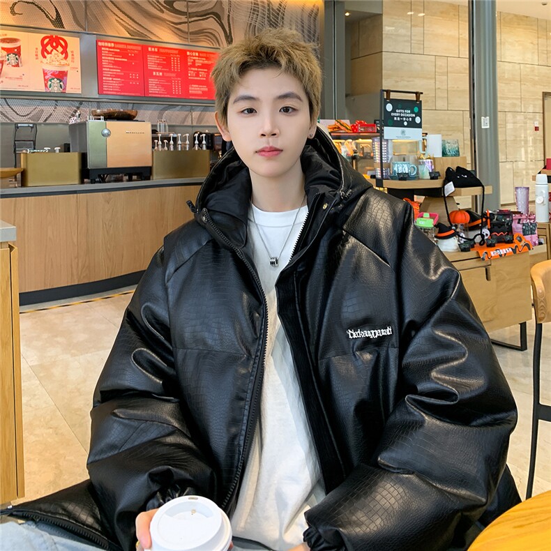 港风连帽鳄鱼纹金属装饰设计大码潮流休闲棉衣男MY77744P128控168，男装棉衣，星座227-7