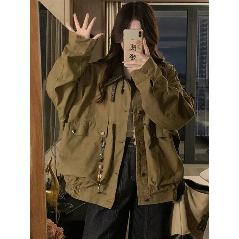 春季美式复古拼皮翻领巴恩风谷仓夹克男女短款工装外套,男装夹克,星座506A