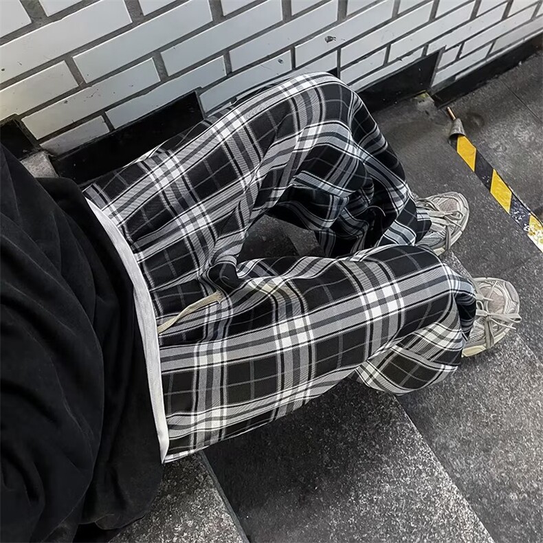 格子休闲裤男女韩版潮流高街帅气2024春季季新款ins长裤K4706-P35,男装休闲裤,星座412-2