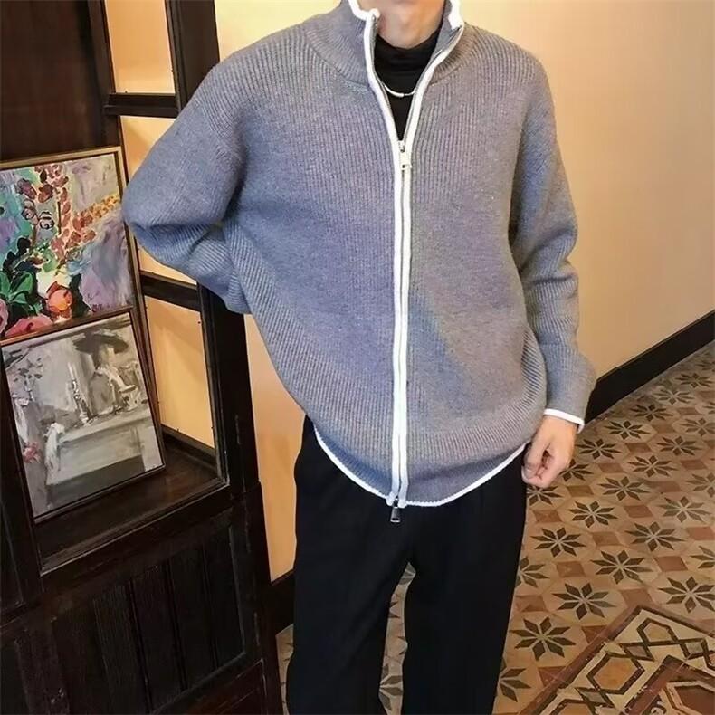 黑白撞色双拉链设计感开衫毛衣男慵懒宽松针织衫外套MY069,男装针织衫/毛衣,星座1116A（原606A-3）