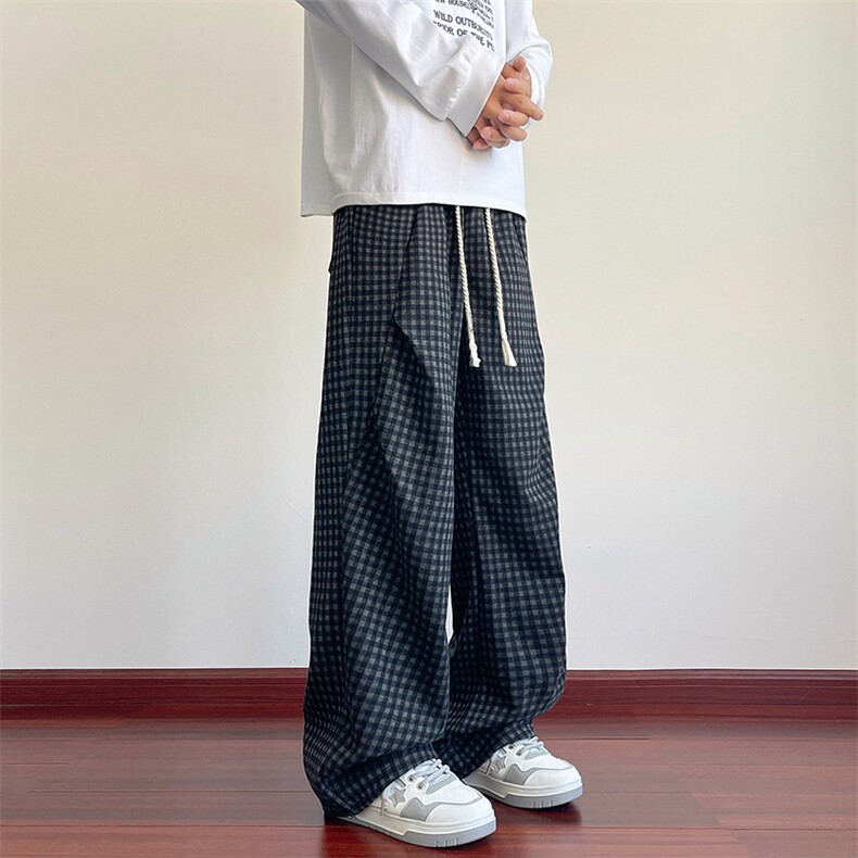 YK86101-P37聚酯纤维美式复古格子休闲裤男秋季直筒裤子,男装休闲裤,电商A086-1