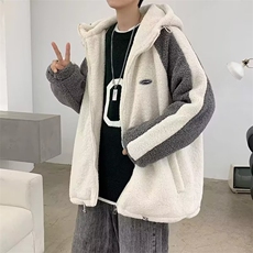冬季加厚保暖棉衣服男韩版潮流宽松羊羔毛绒港风情侣拼接外套，男装棉衣，星座1013