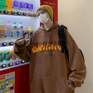 春秋复古潮牌宽松情侣外套美式高街火焰刺绣连帽卫衣男 W5875-P35图片